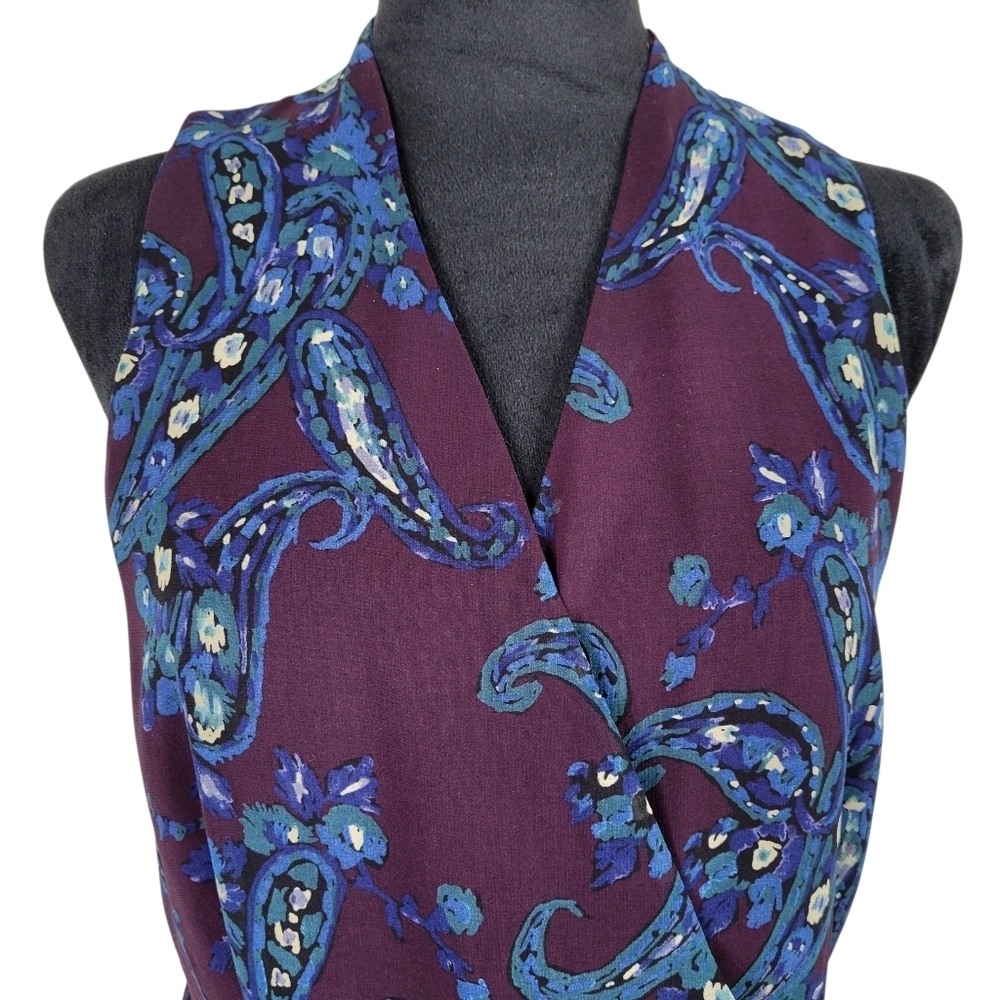 CAbi Treasure Midi Dress Size 8 Purple Blue Paisley Chiffon Sleeveless - Picture 4 of 11